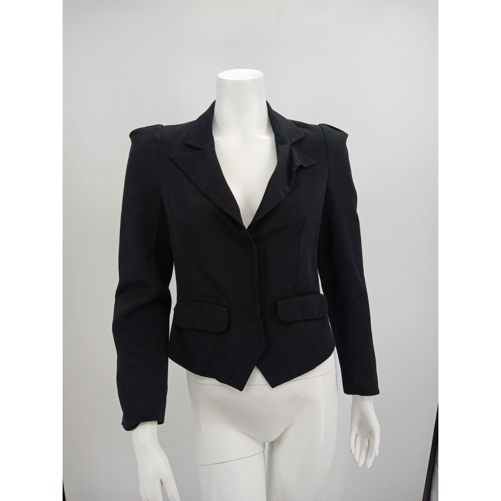 Vivienne Tam Womens Black Rayon Blazer Size 4 Pockets Short Snap Buttons Red Lbl